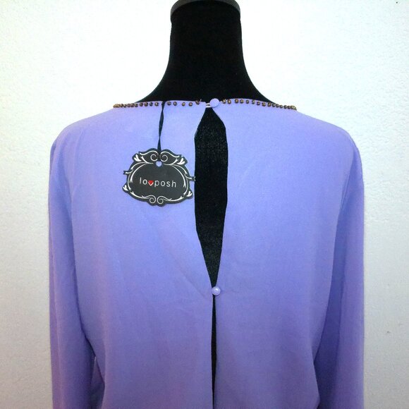 Iovposh, Purple long sleeve romper, with golden beads/fine chain details - Picture 8 of 16
